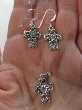 925 Double Celtic Cross Pendant & Earrings Set - Sterling Silver - NEW